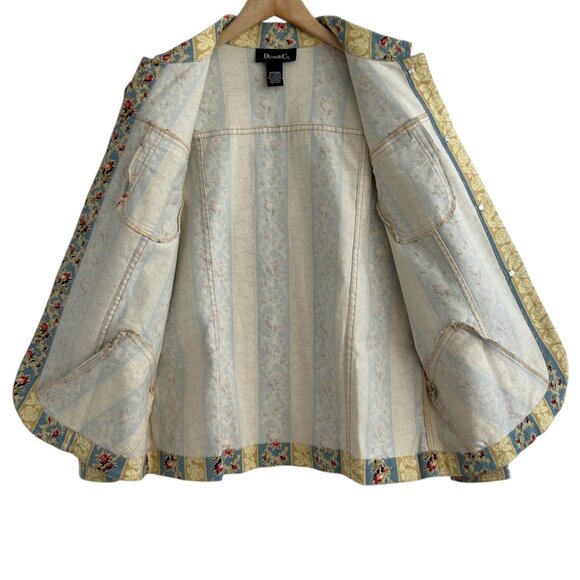 Denim & Co Vintage Striped Floral Denim Jean Jacket (M) - Picture 7 of 15